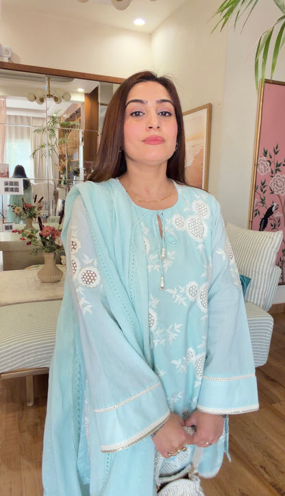 POWDER BLUE CUTWORK SET