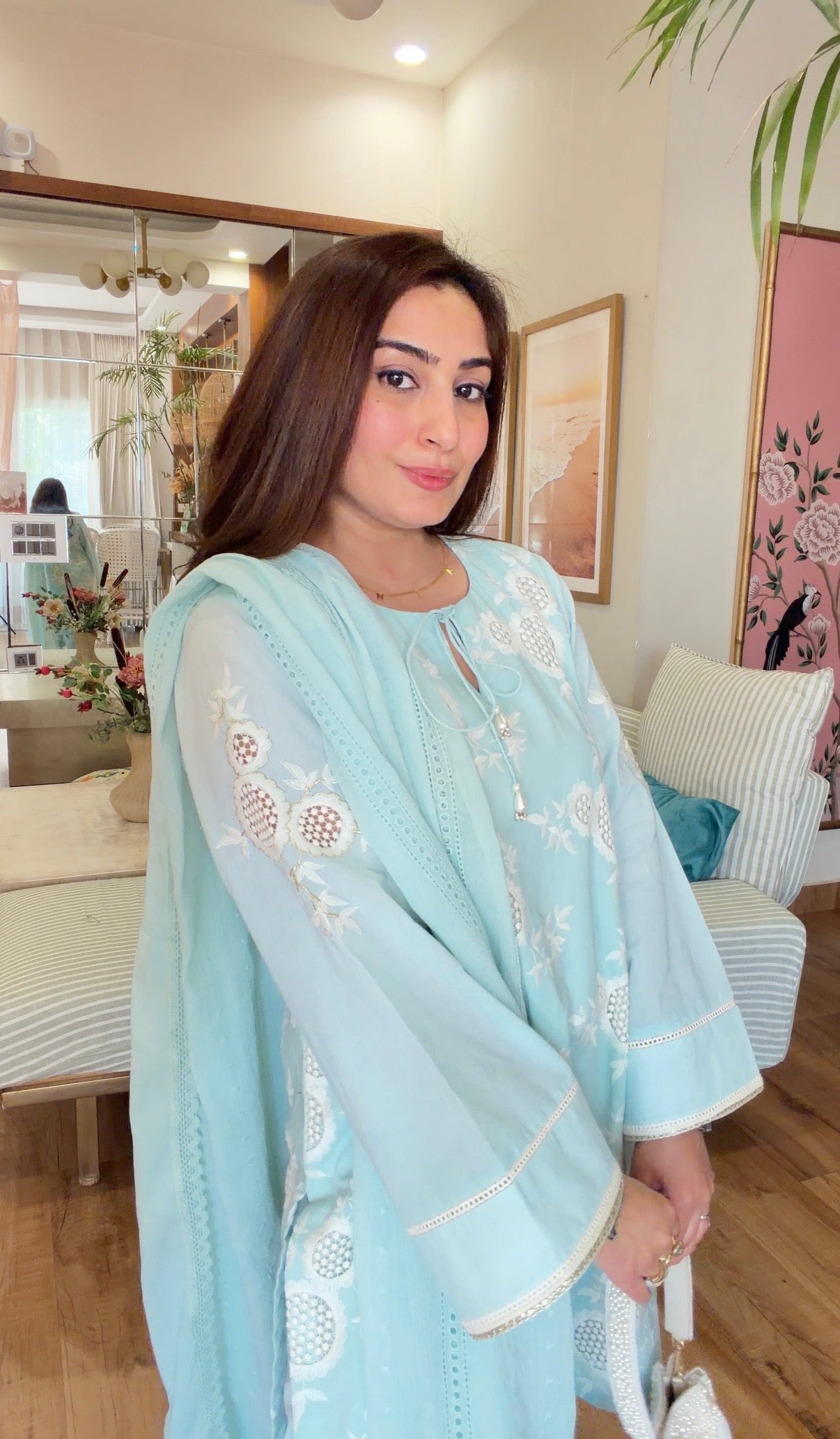 POWDER BLUE CUTWORK SET