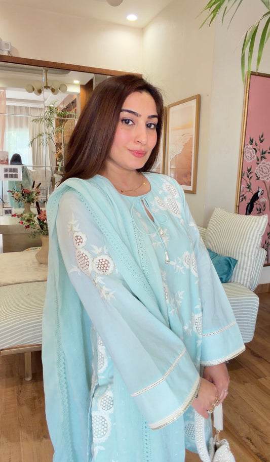 POWDER BLUE CUTWORK SET