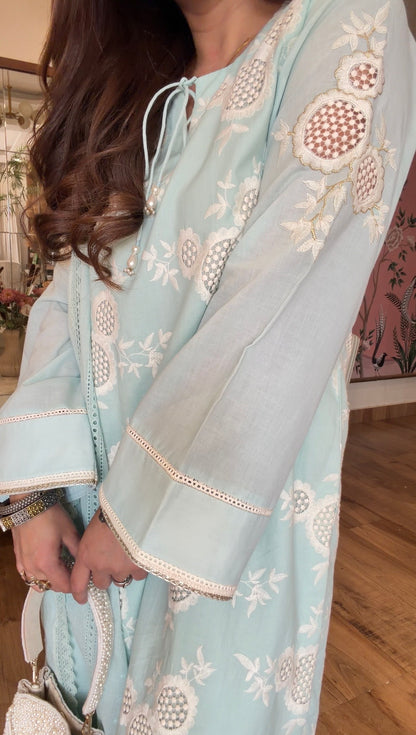POWDER BLUE CUTWORK SET