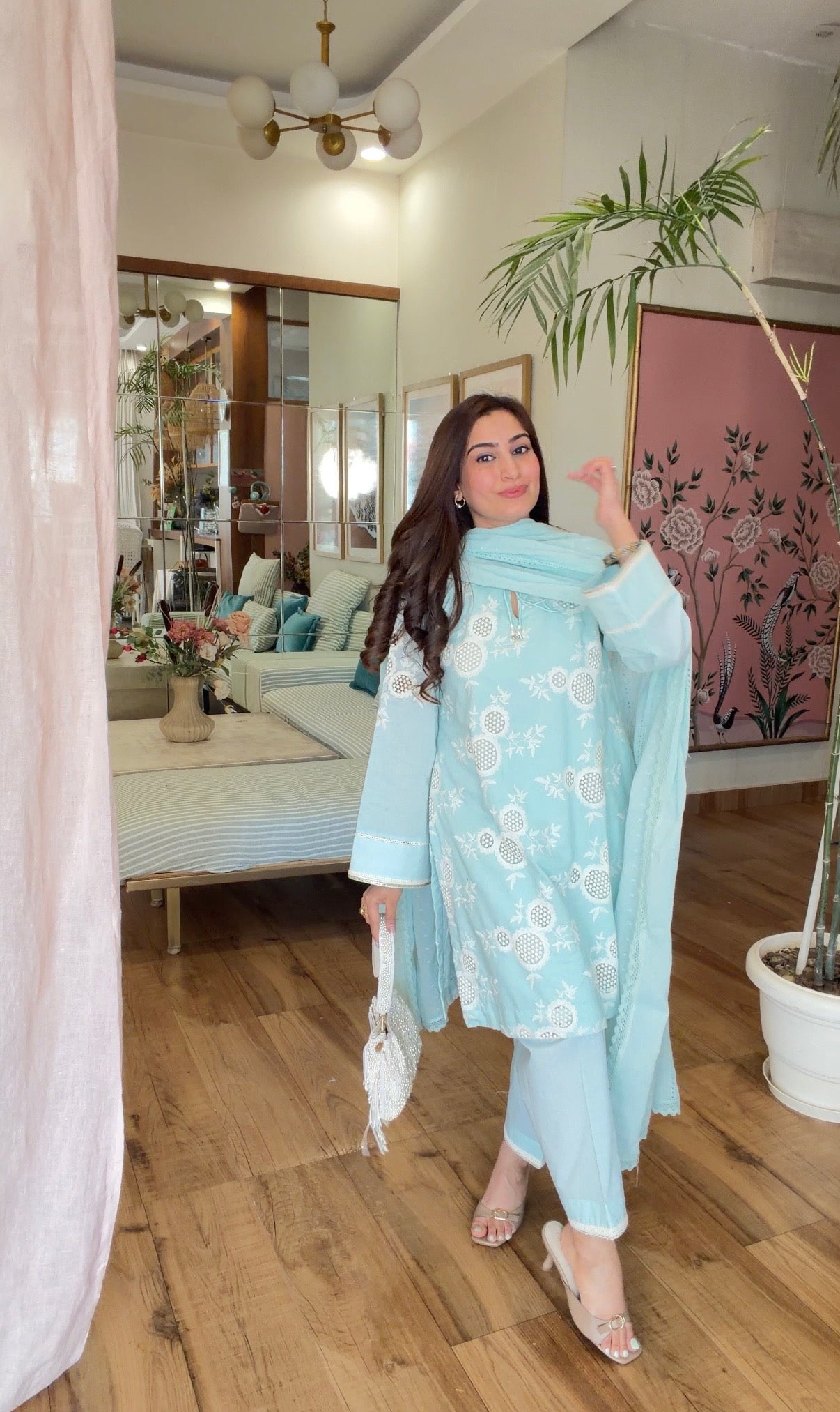 POWDER BLUE CUTWORK SET
