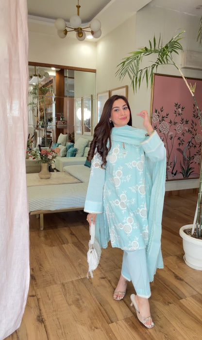 POWDER BLUE CUTWORK SET