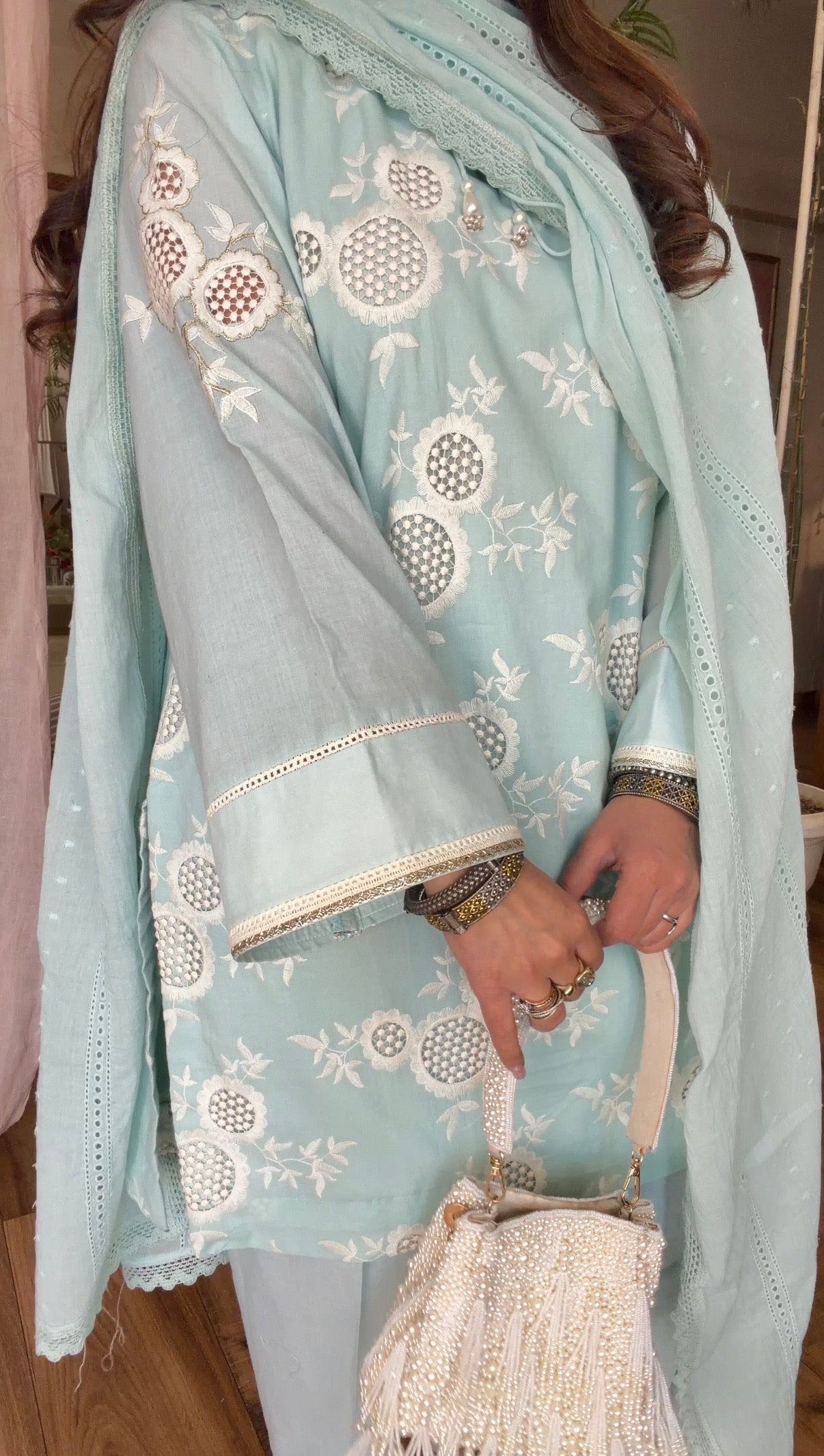 POWDER BLUE CUTWORK SET
