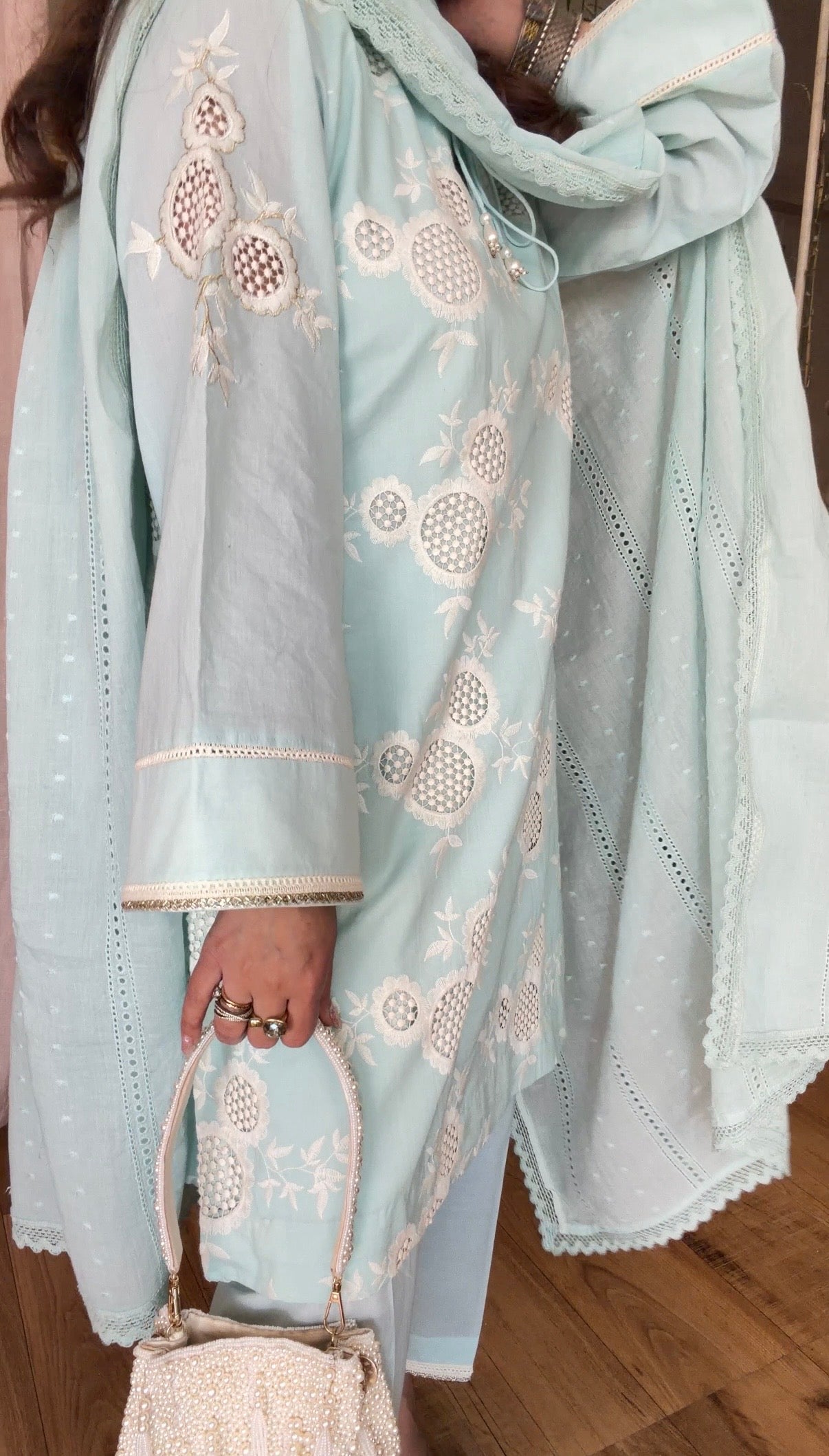 POWDER BLUE CUTWORK SET