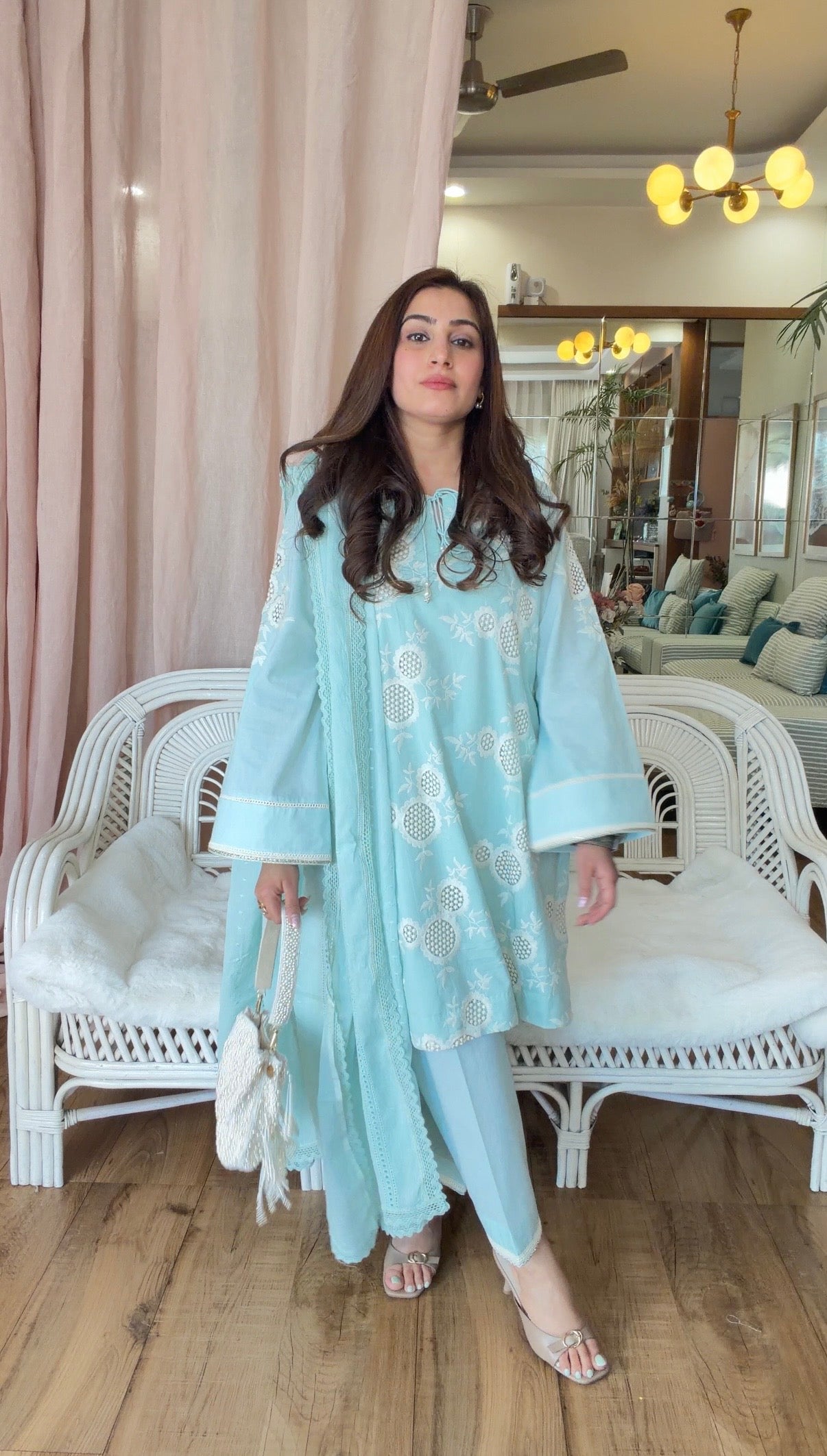 POWDER BLUE CUTWORK SET