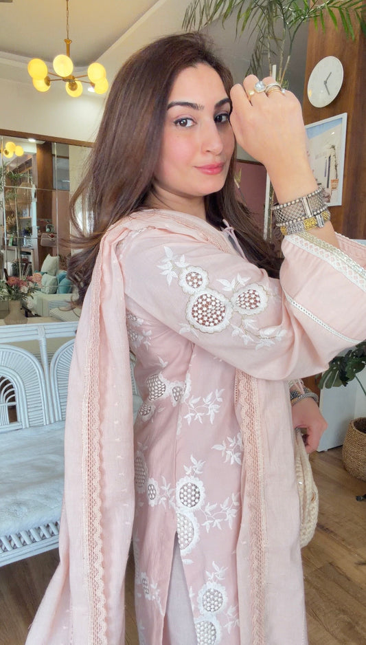 BLUSH PINK CUTWORK SET