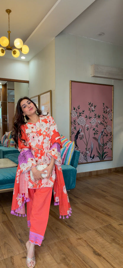 Valley of Flowers – Coral Bloom Suit Set