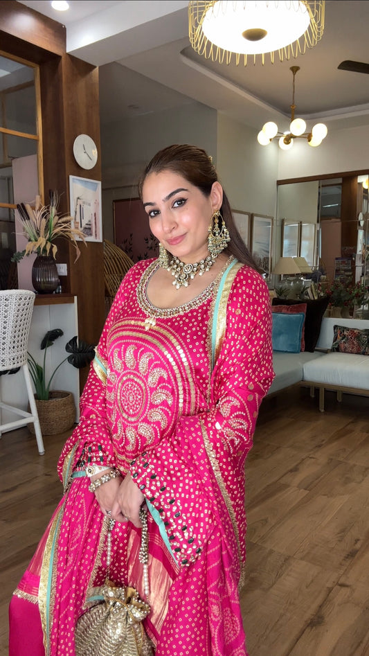 Bhandhej Gajji silk set