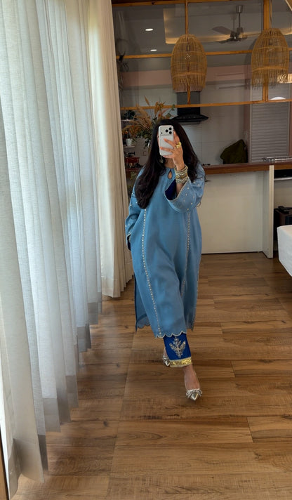 Powder Blue Zari Sequin Kurta Set
