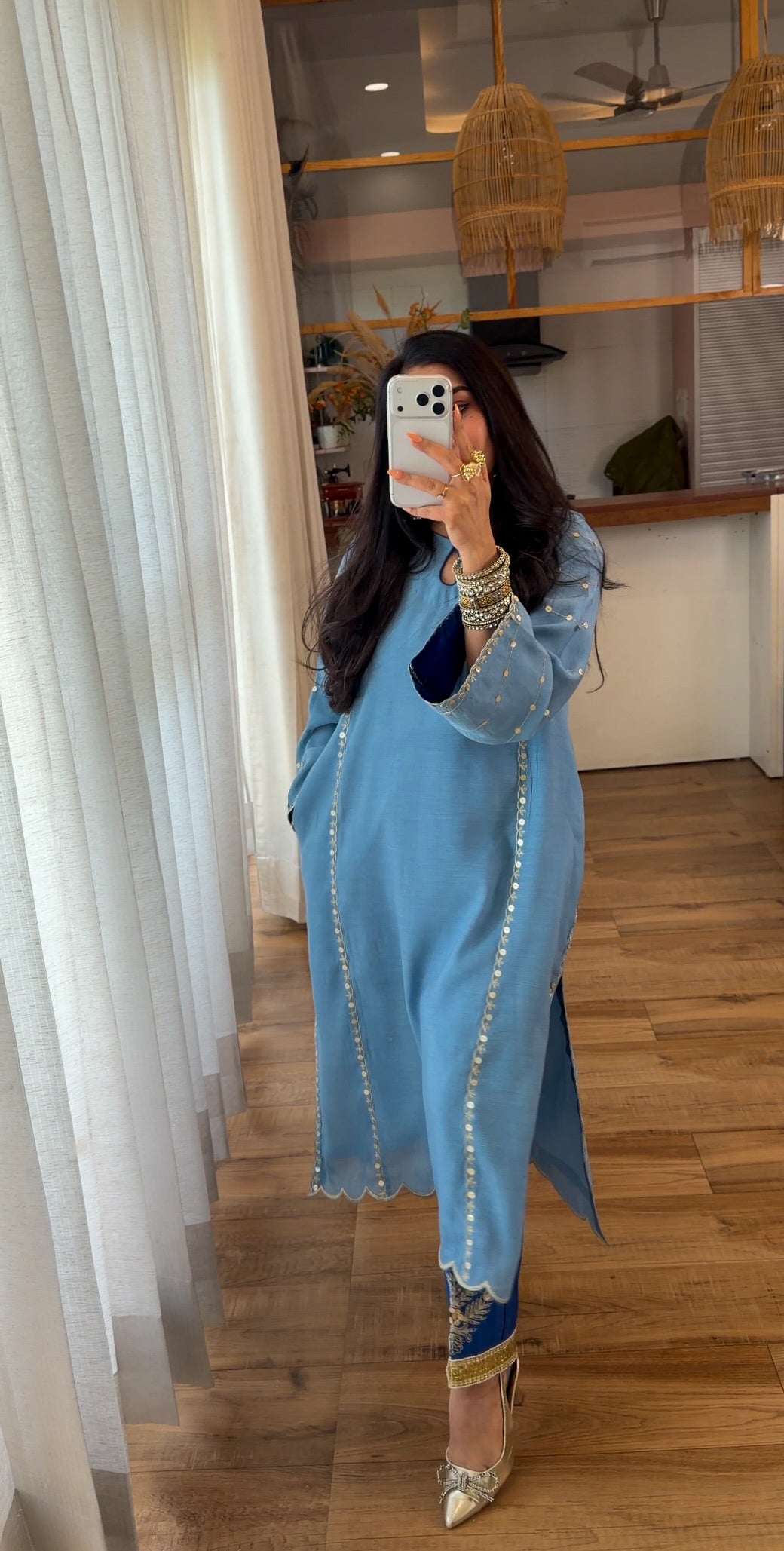 Powder Blue Zari Sequin Kurta Set