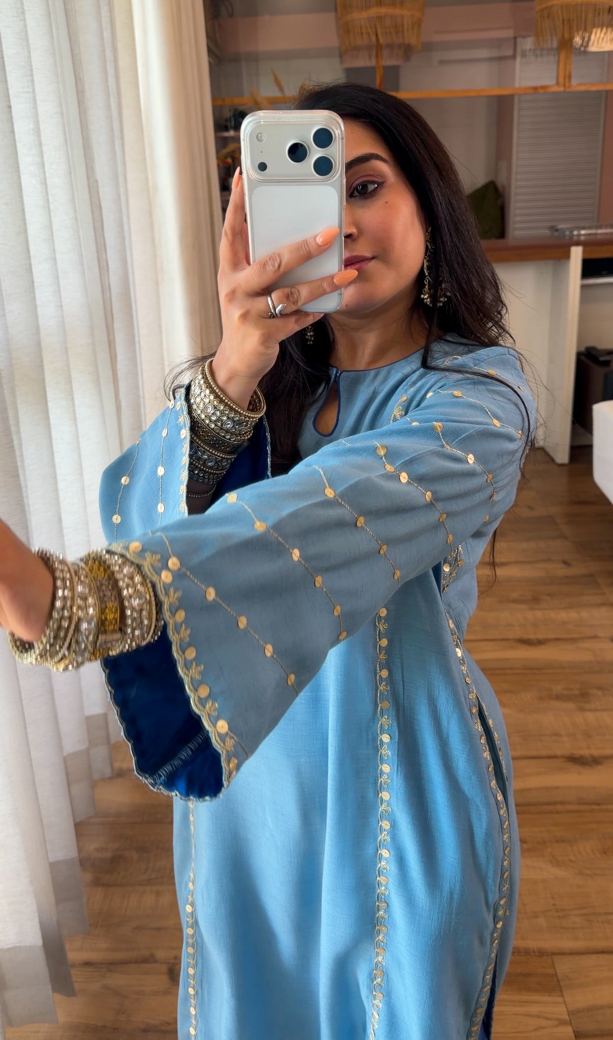 Powder Blue Zari Sequin Kurta Set