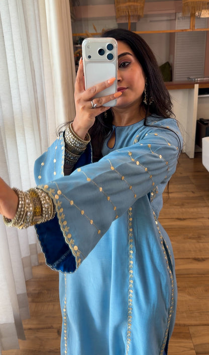 Powder Blue Zari Sequin Kurta Set