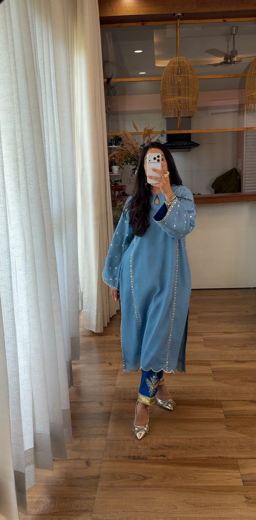 Powder Blue Zari Sequin Kurta Set