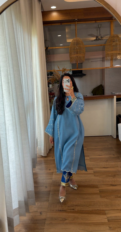 Powder Blue Zari Sequin Kurta Set