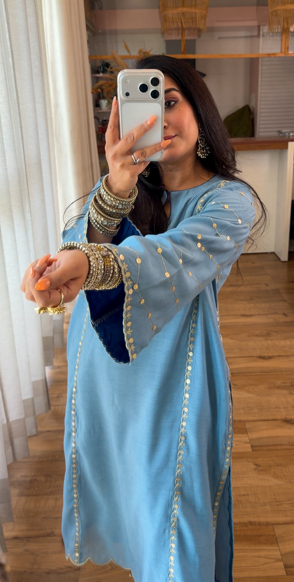 Powder Blue Zari Sequin Kurta Set
