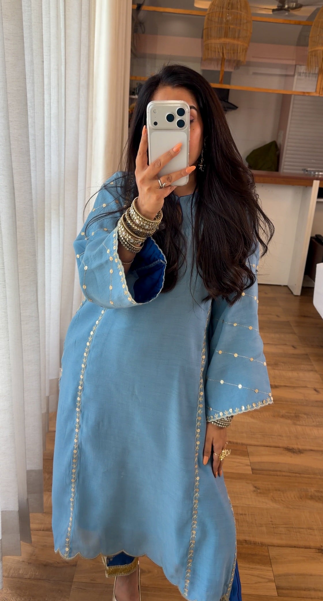 Powder Blue Zari Sequin Kurta Set