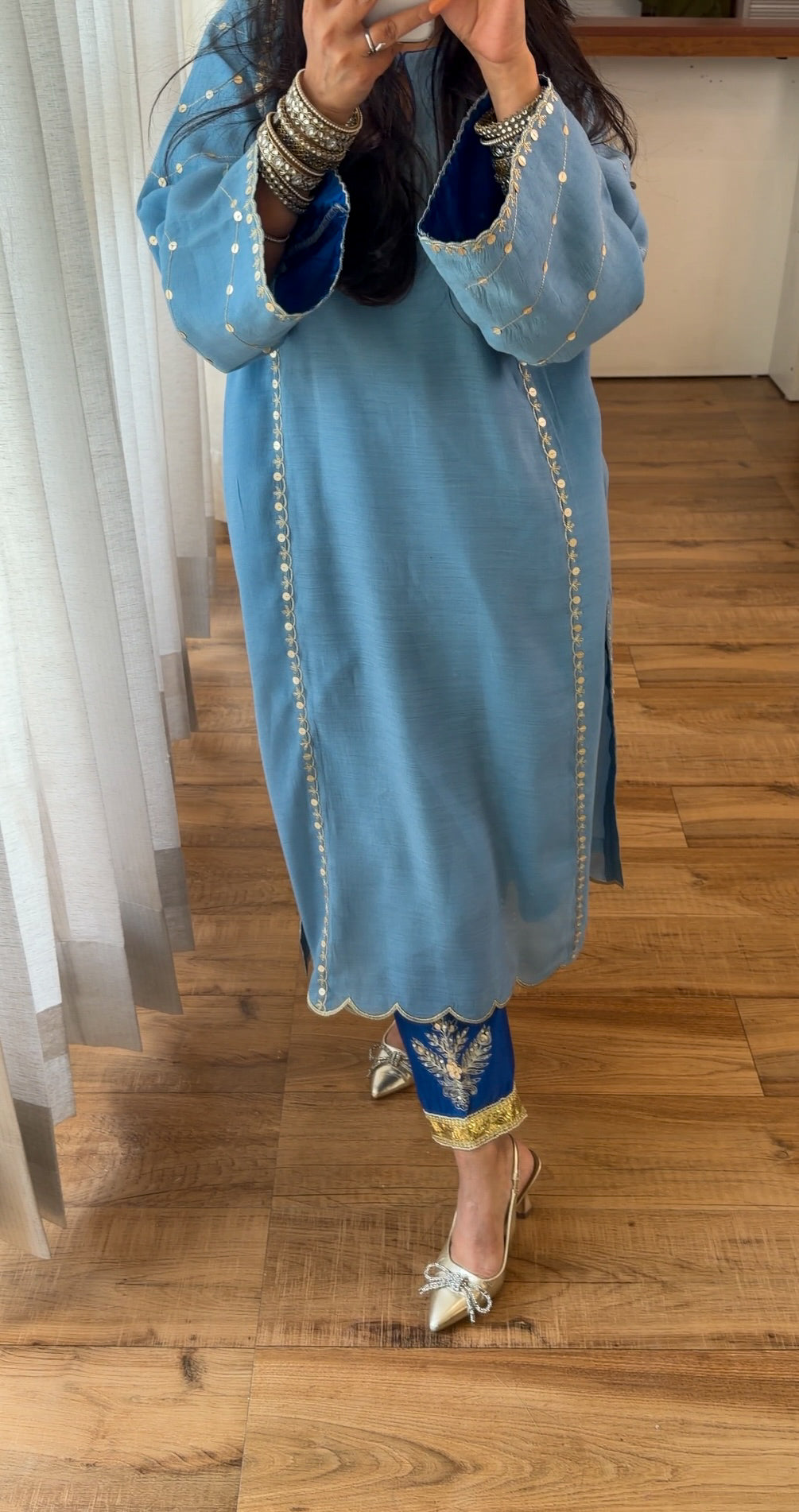 Powder Blue Zari Sequin Kurta Set