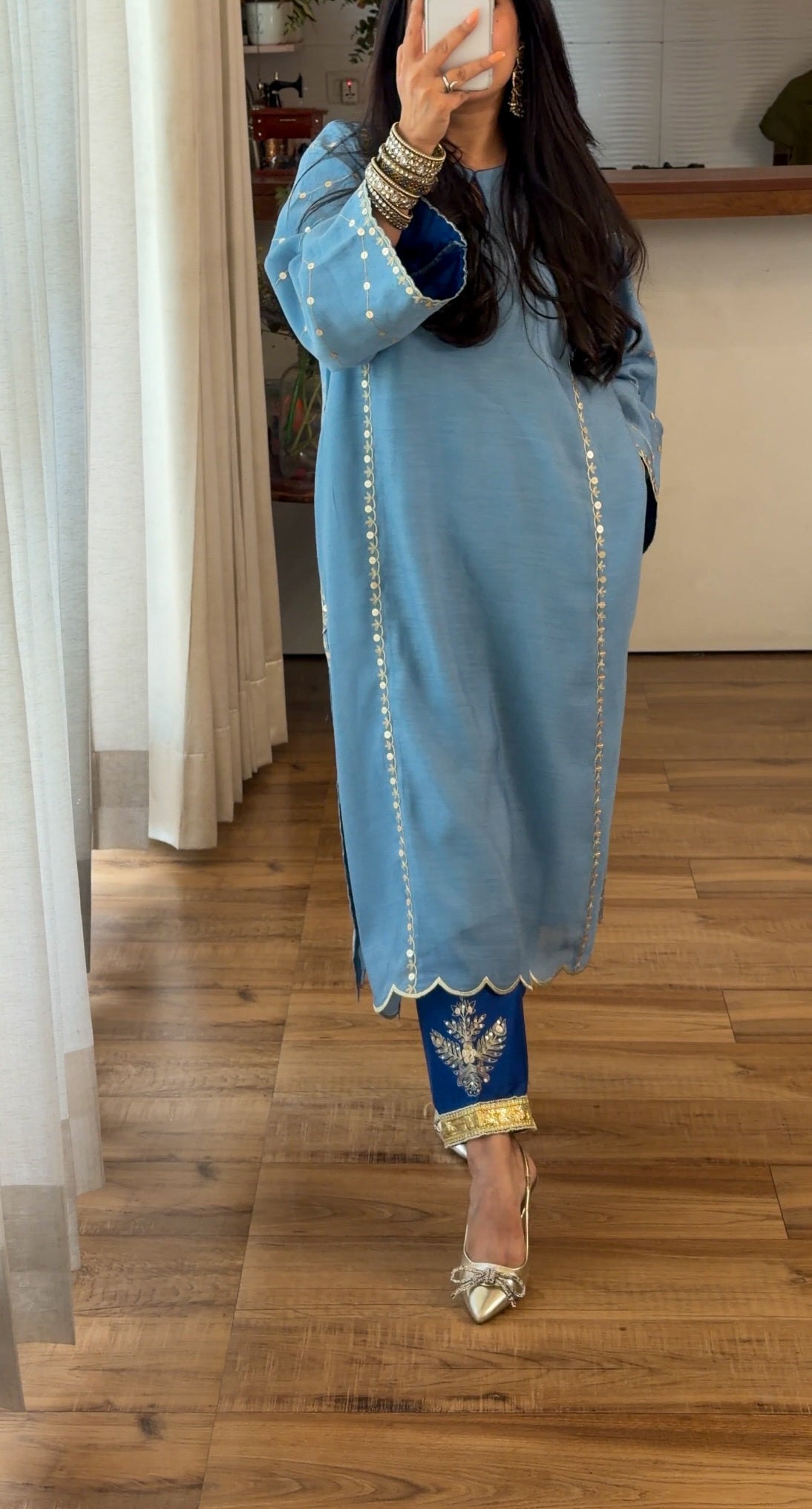 Powder Blue Zari Sequin Kurta Set