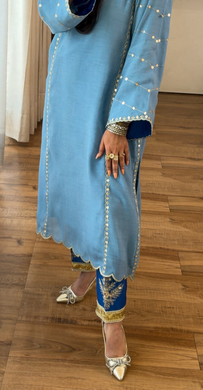 Powder Blue Zari Sequin Kurta Set