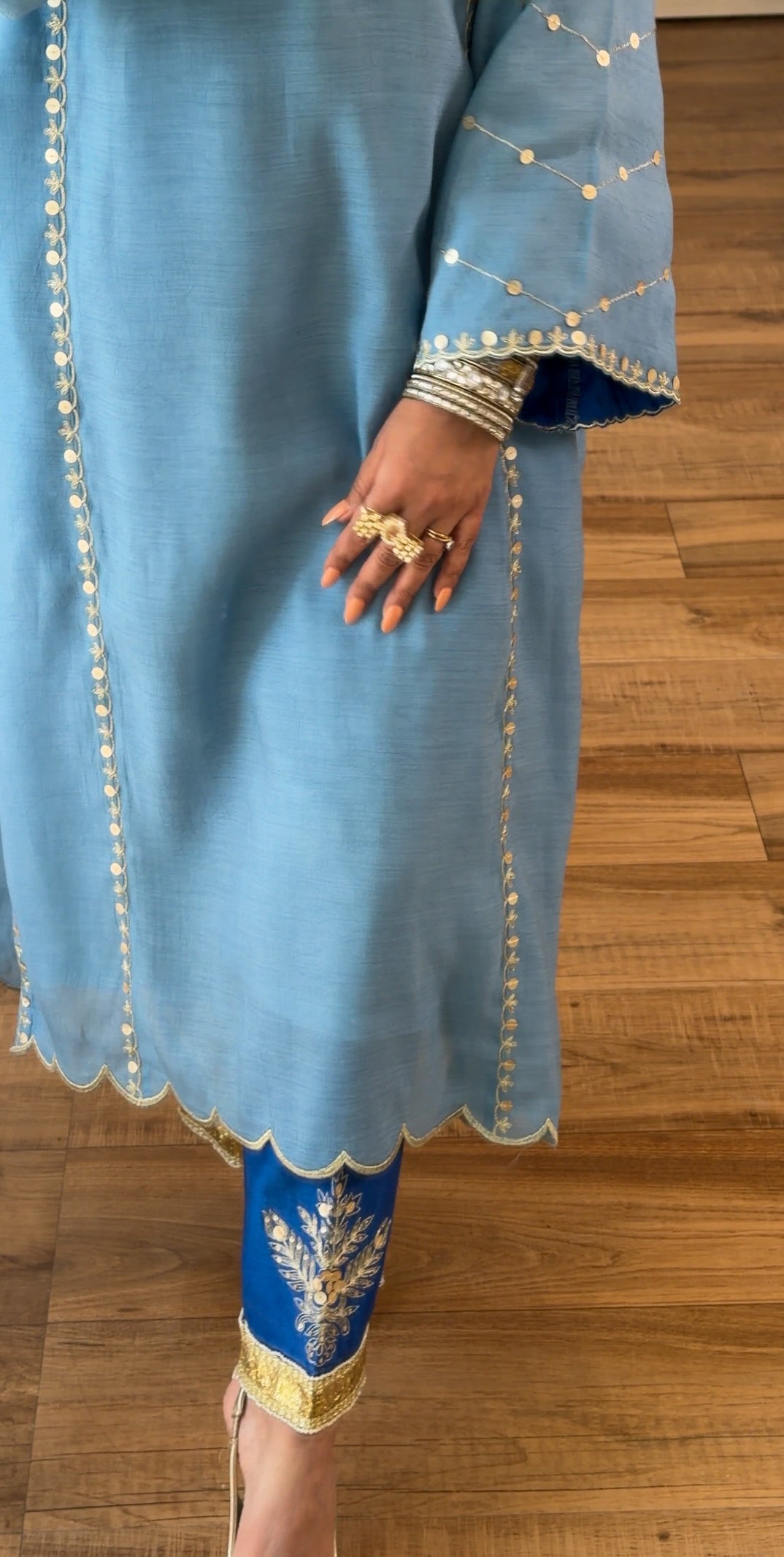 Powder Blue Zari Sequin Kurta Set