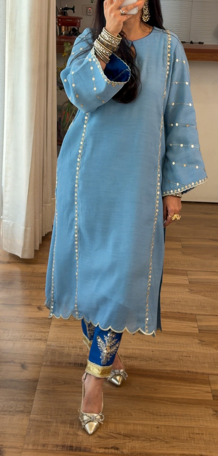 Powder Blue Zari Sequin Kurta Set