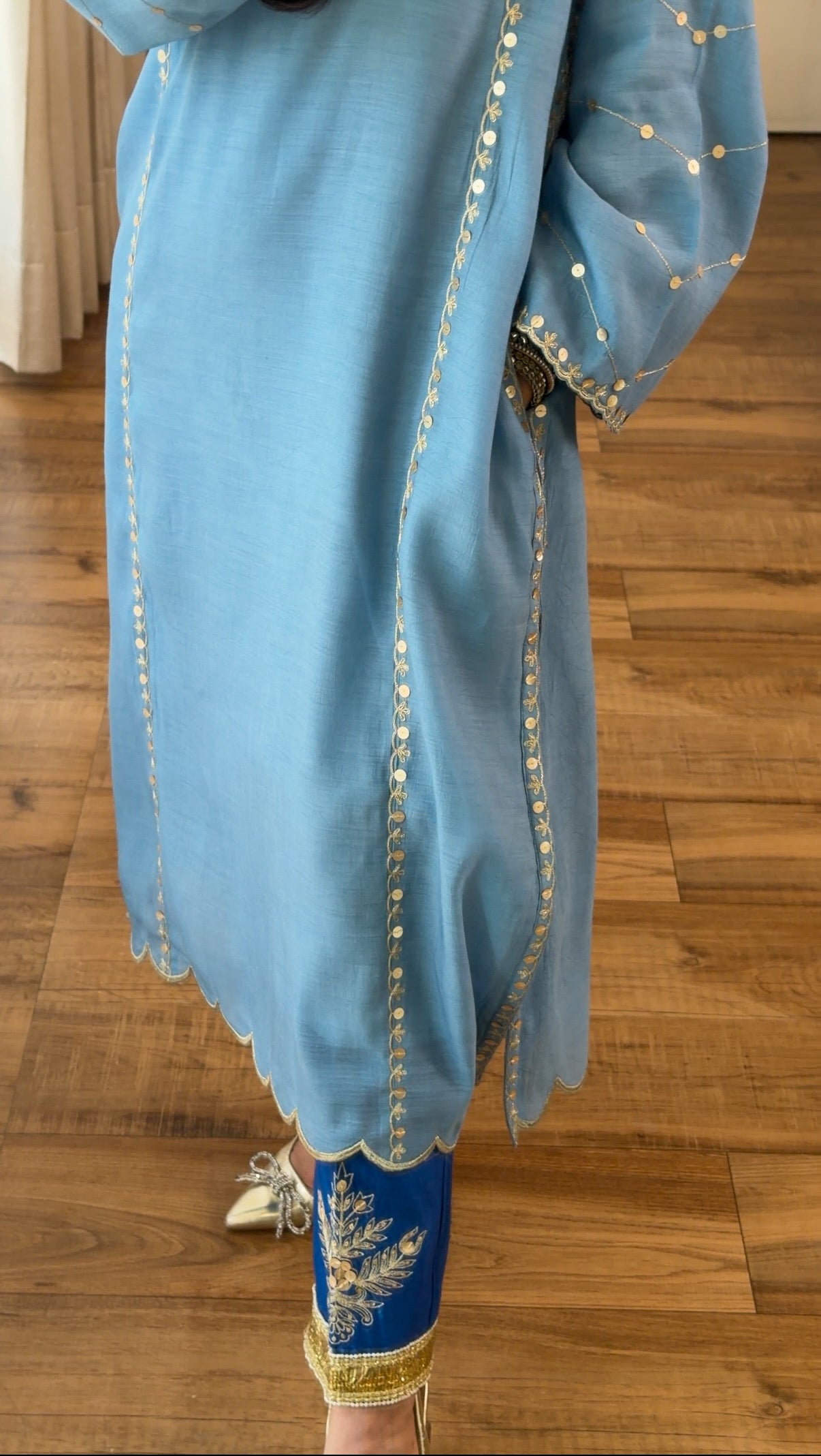 Powder Blue Zari Sequin Kurta Set
