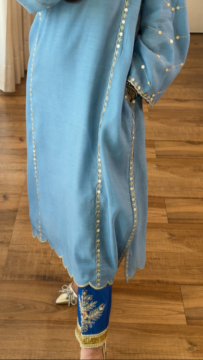 Powder Blue Zari Sequin Kurta Set