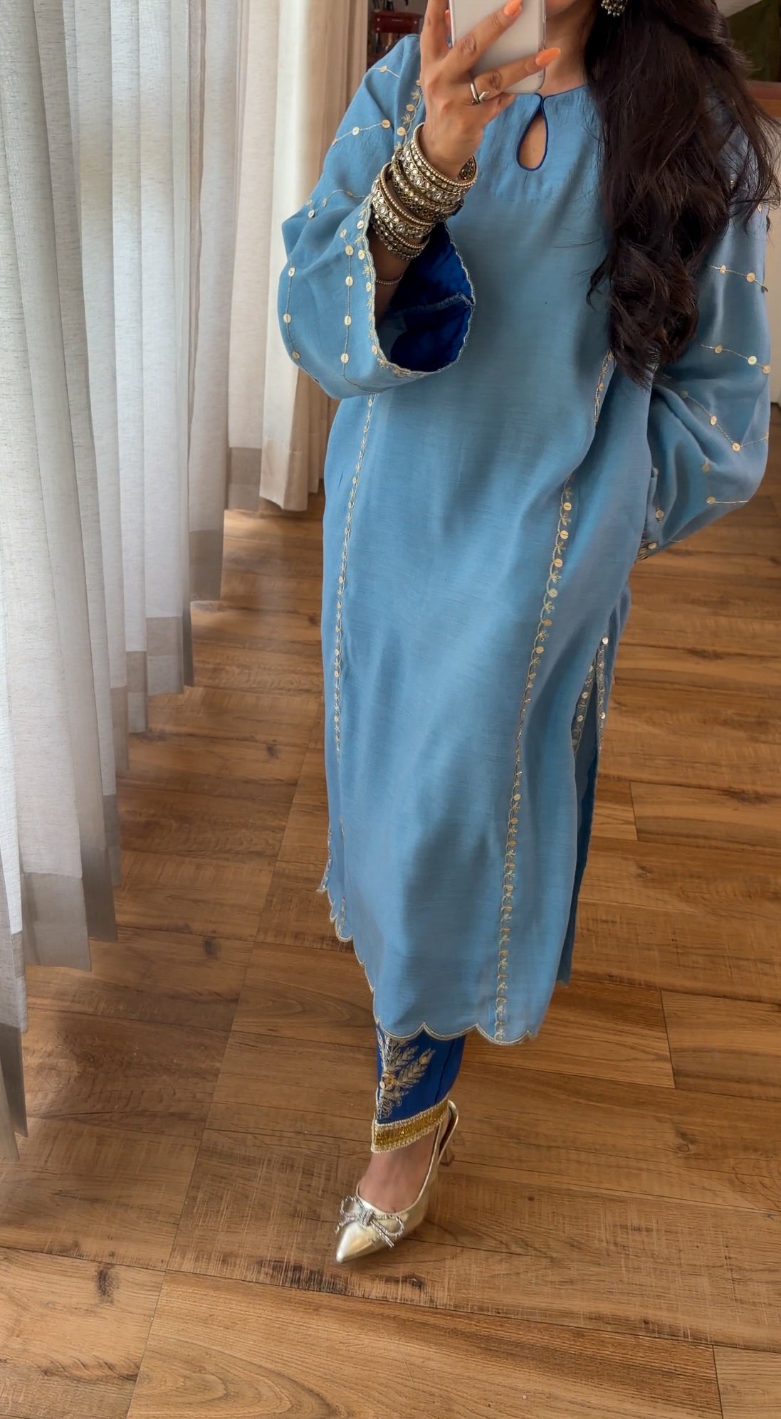 Powder Blue Zari Sequin Kurta Set