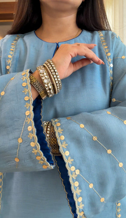 Powder Blue Zari Sequin Kurta Set