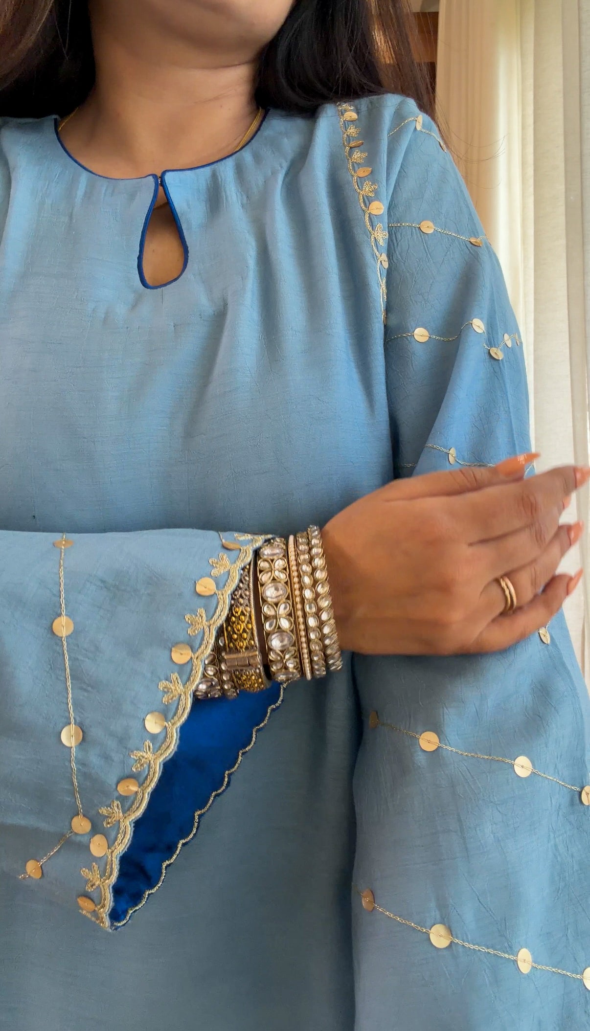 Powder Blue Zari Sequin Kurta Set