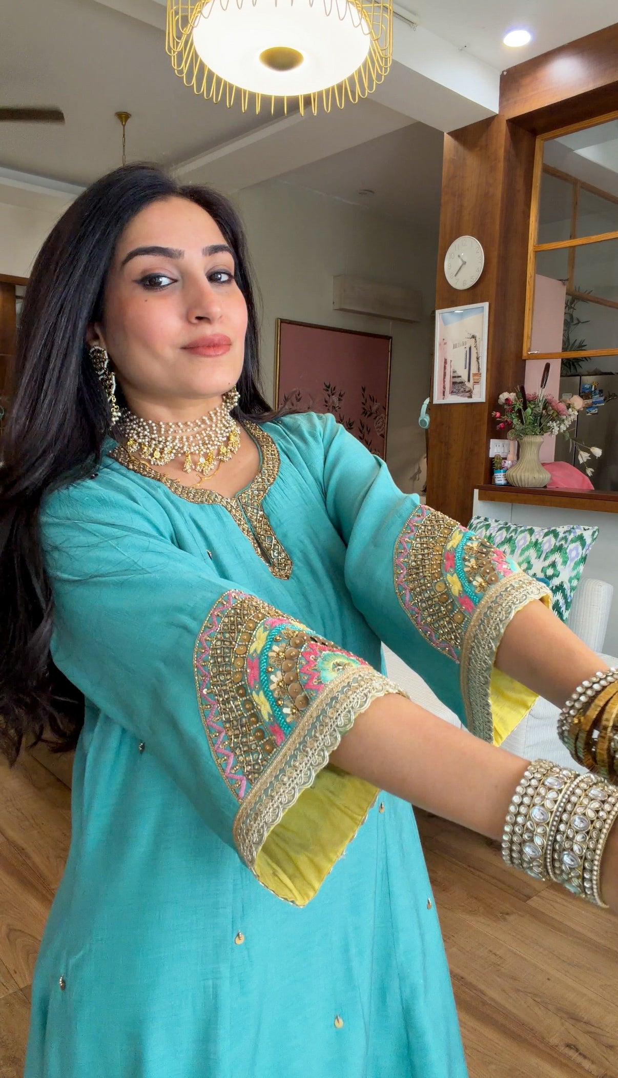 Teal Hand-Embroidered Suit Set