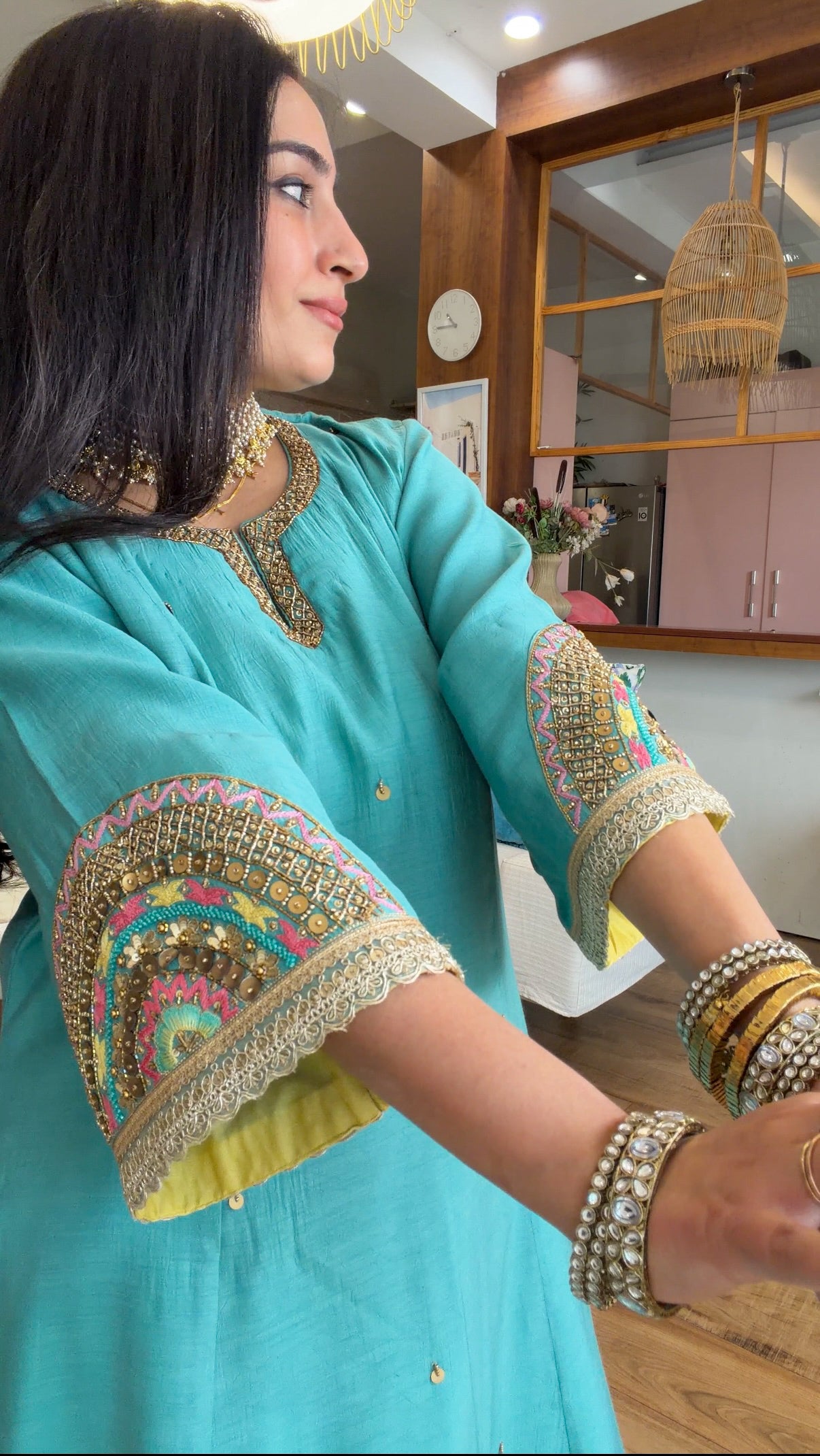 Teal Hand-Embroidered Suit Set