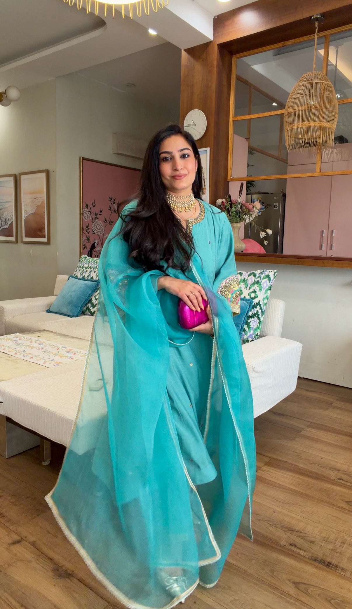 Teal Hand-Embroidered Suit Set
