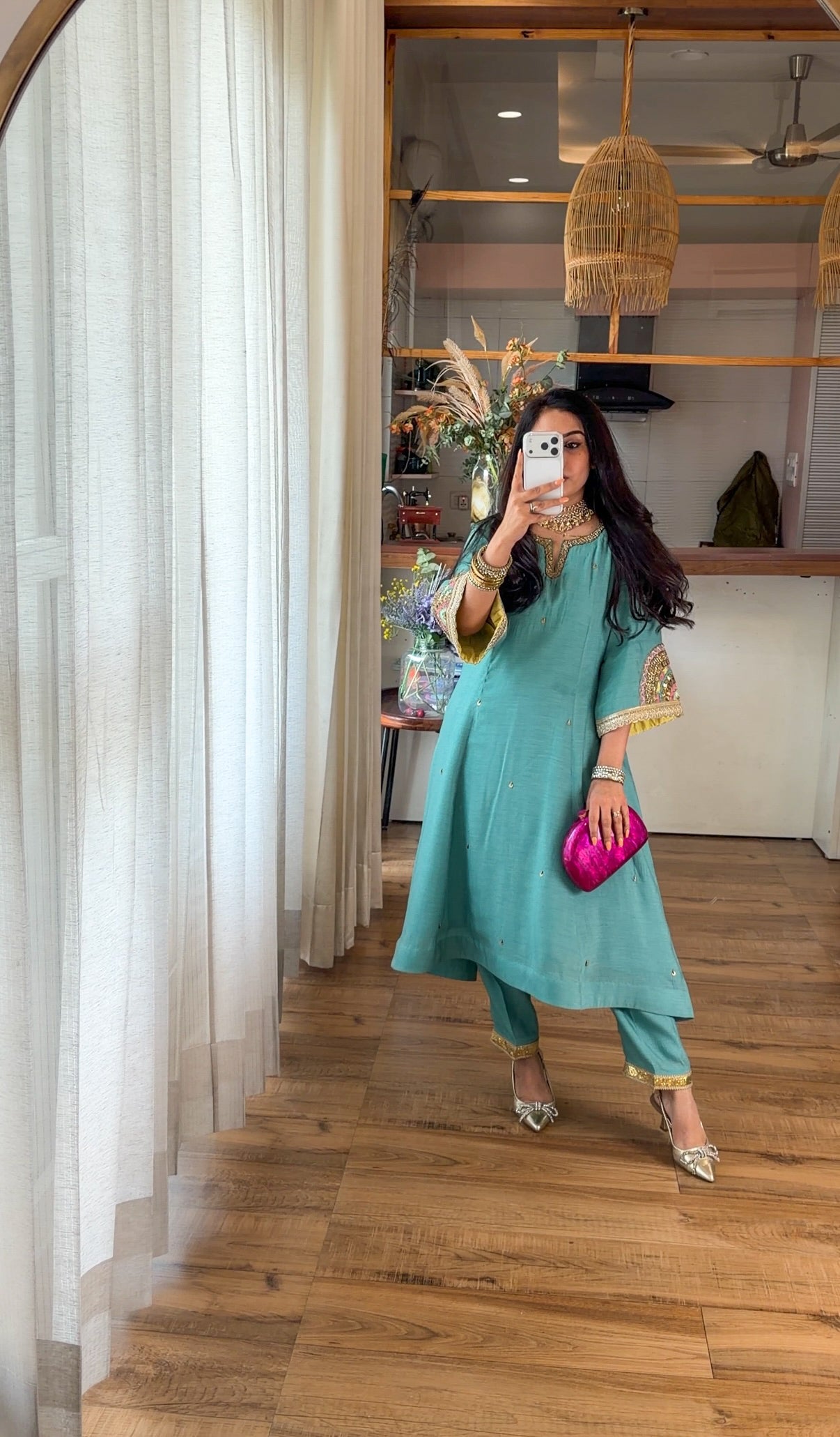 Teal Hand-Embroidered Suit Set