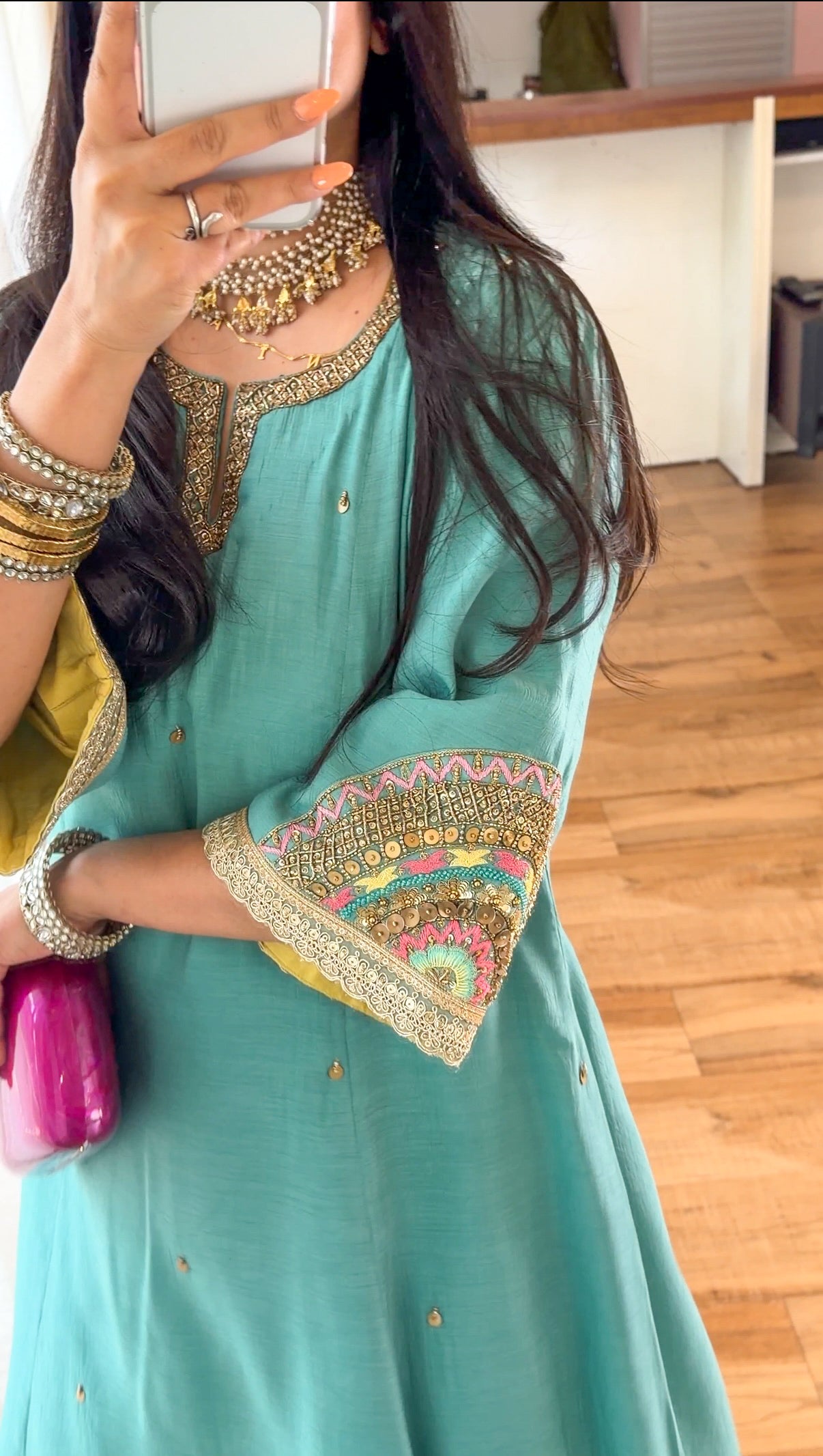 Teal Hand-Embroidered Suit Set
