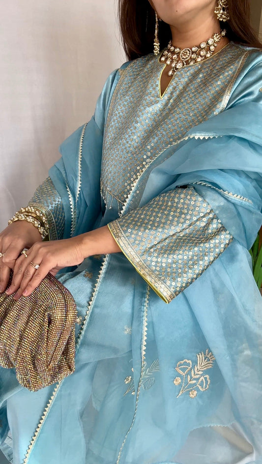 Light Blue Gajji Silk Kurta Set