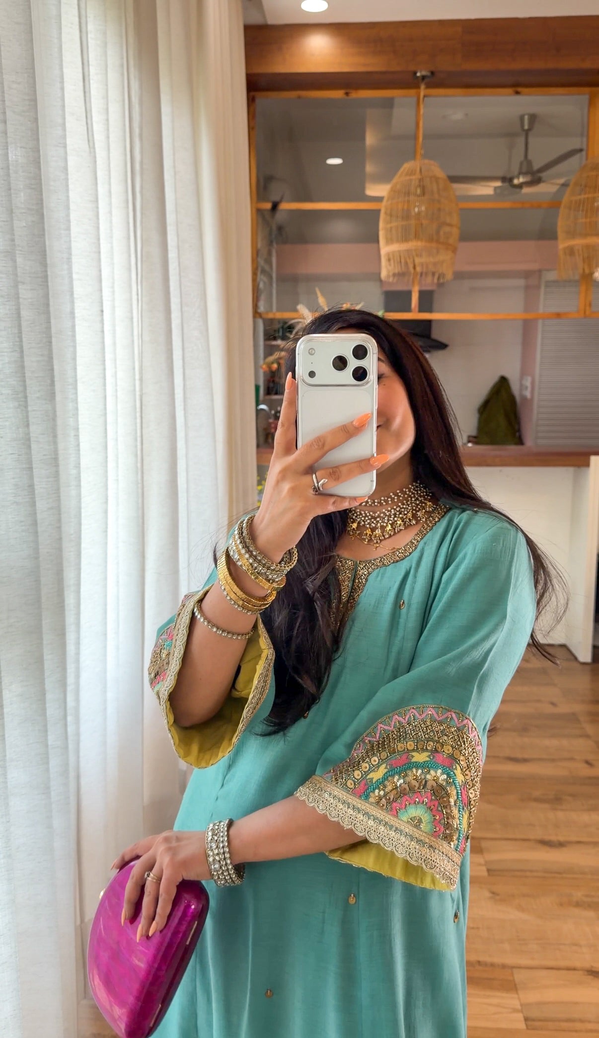 Teal Hand-Embroidered Suit Set