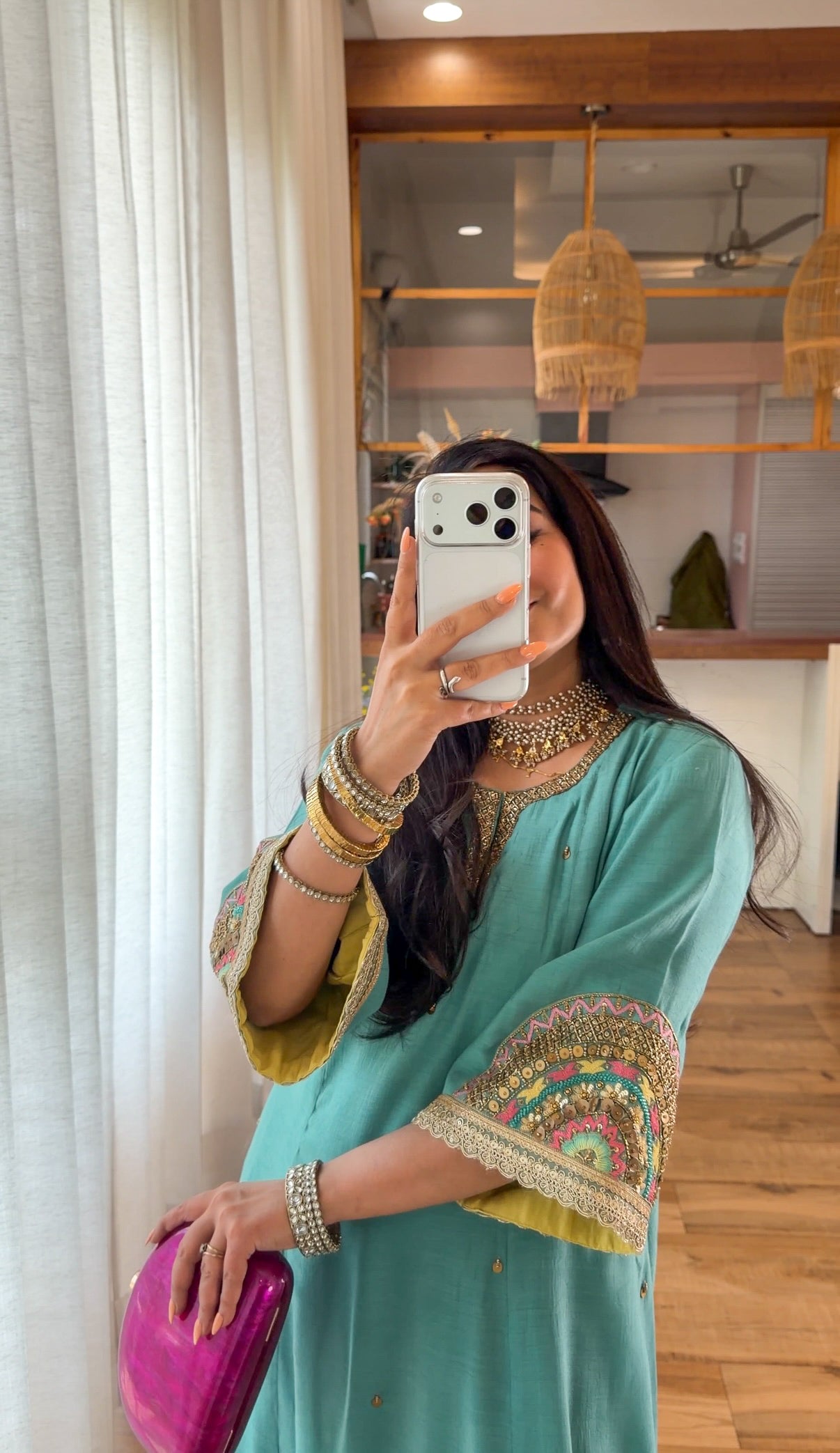 Teal Hand-Embroidered Suit Set