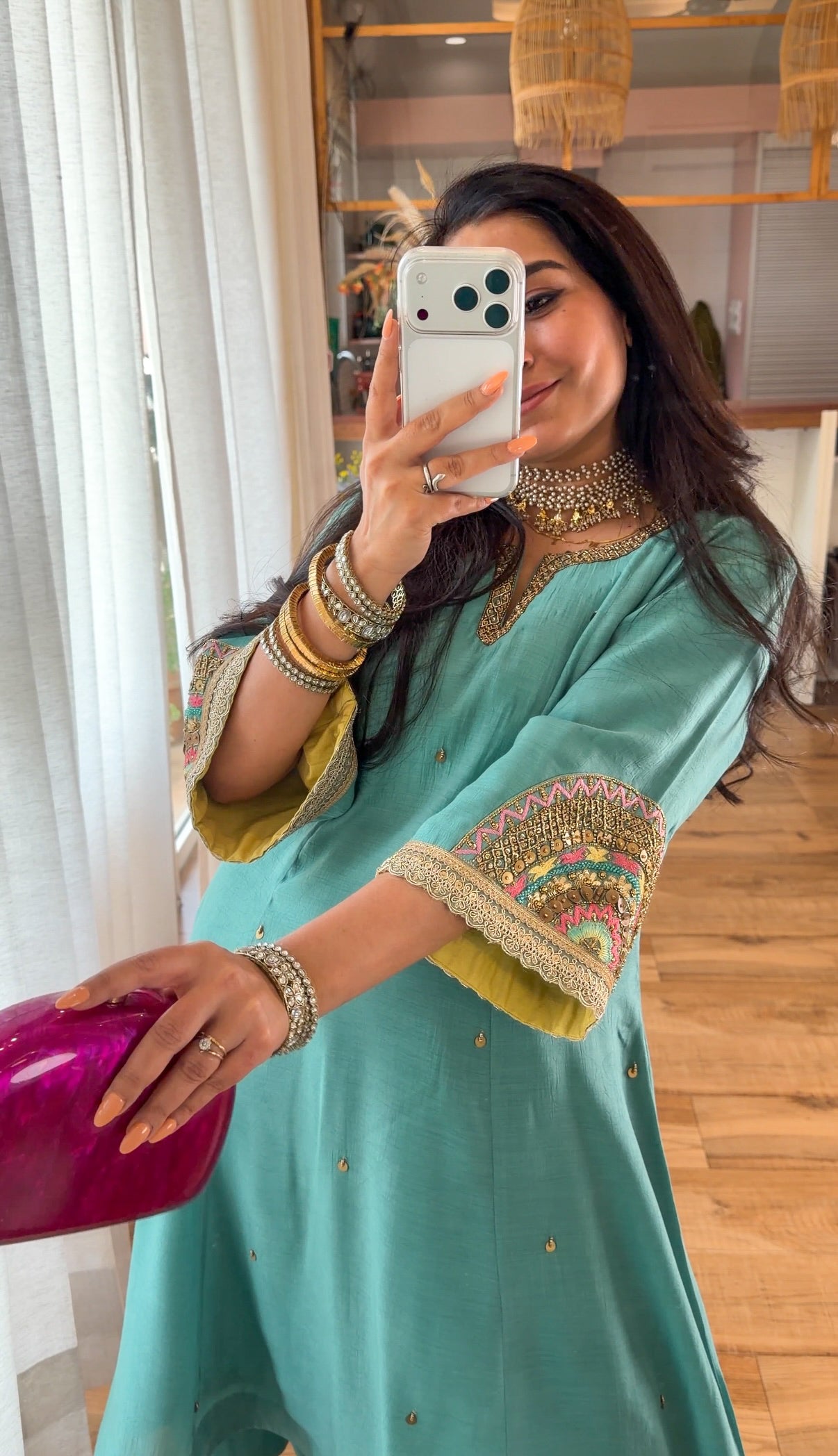 Teal Hand-Embroidered Suit Set