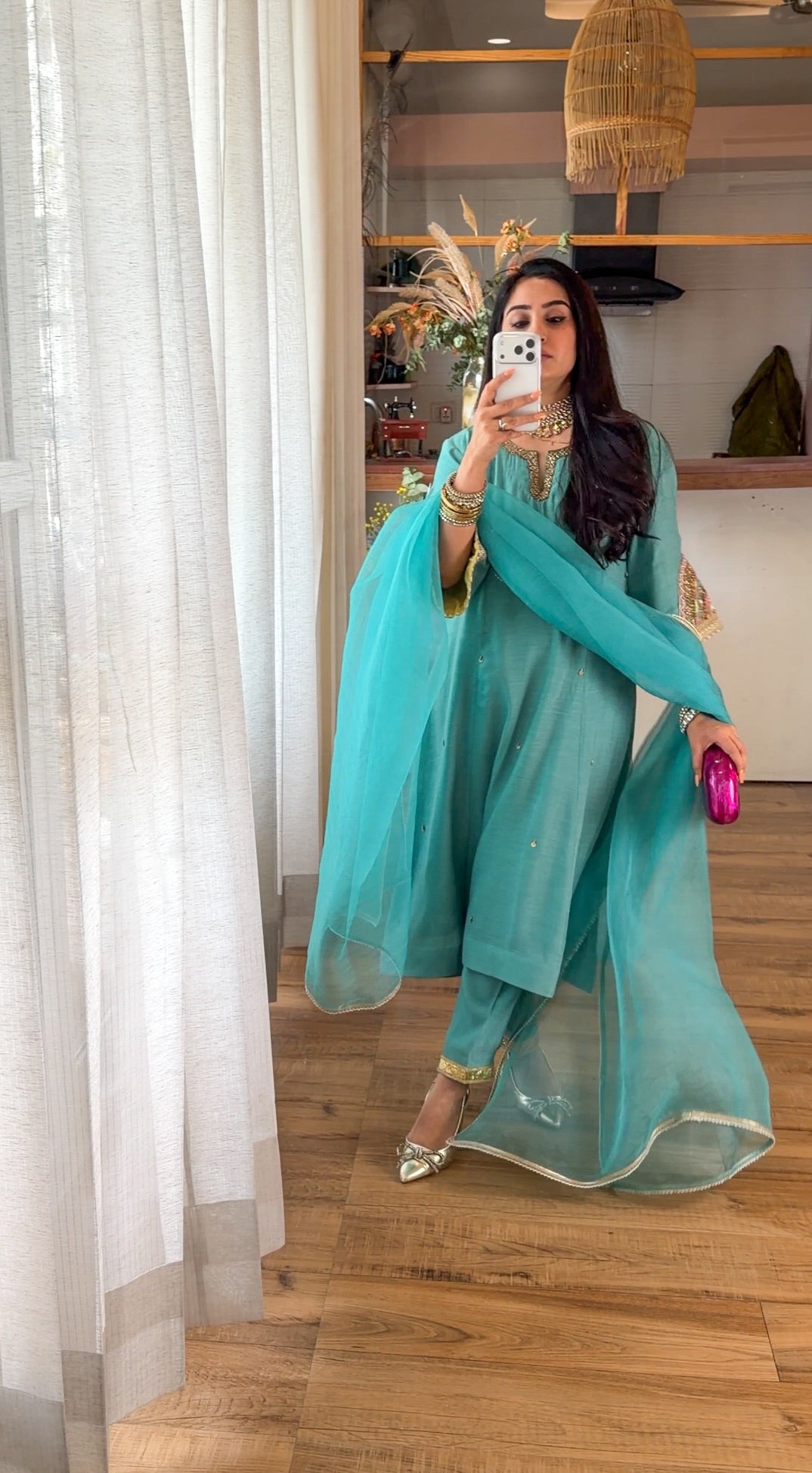 Teal Hand-Embroidered Suit Set