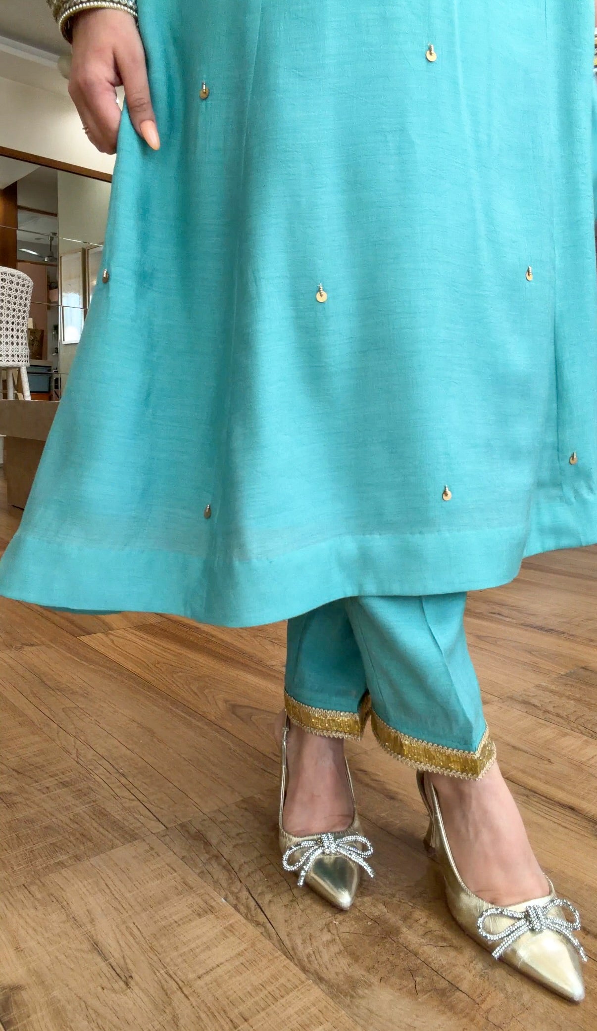 Teal Hand-Embroidered Suit Set