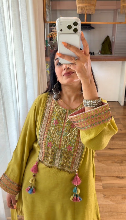 Lime Haze — Hand Embroidered Kurta Set