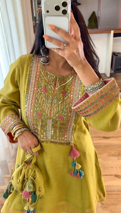 Lime Haze — Hand Embroidered Kurta Set