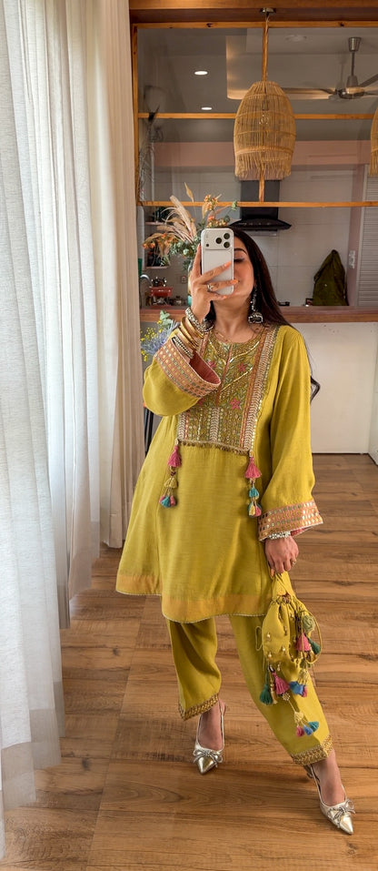 Lime Haze — Hand Embroidered Kurta Set