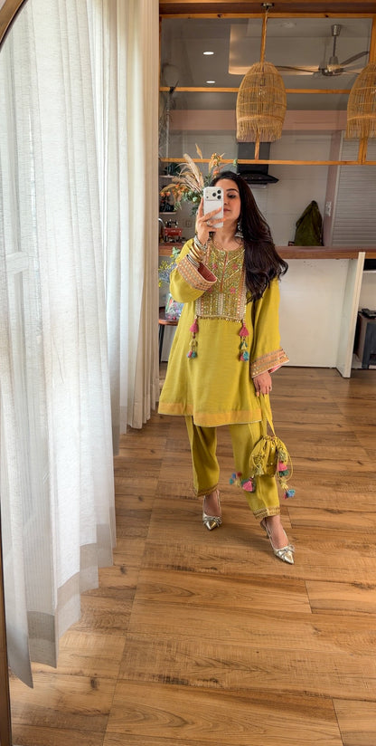 Lime Haze — Hand Embroidered Kurta Set