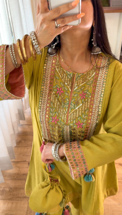 Lime Haze — Hand Embroidered Kurta Set