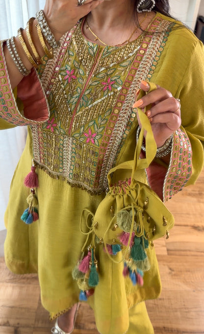 Lime Haze — Hand Embroidered Kurta Set