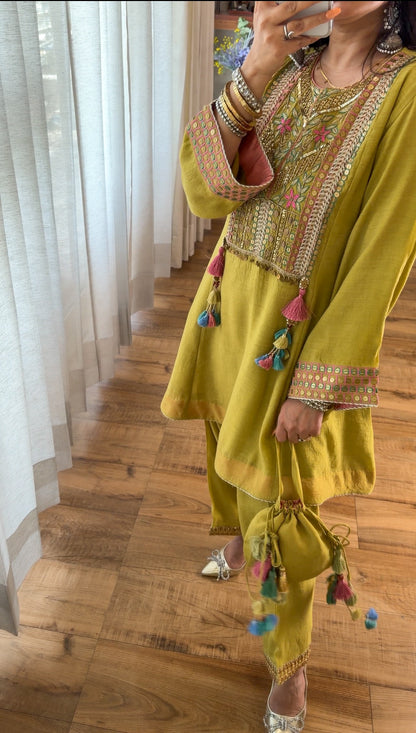 Lime Haze — Hand Embroidered Kurta Set