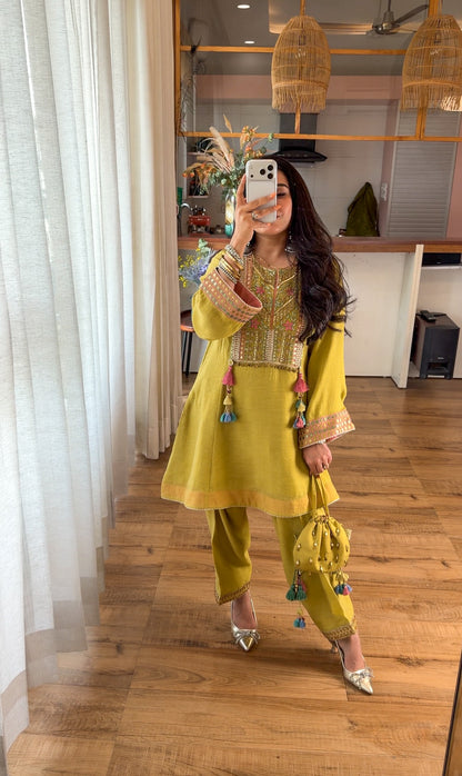 Lime Haze — Hand Embroidered Kurta Set