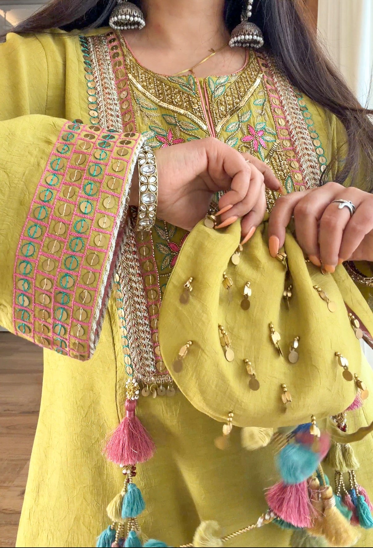 Lime Haze — Hand Embroidered Kurta Set